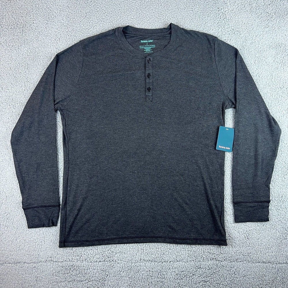 NWT Tommy John Lounge Henley Long Sleeve Shirt Mens M Gray Casual Rayon Knit